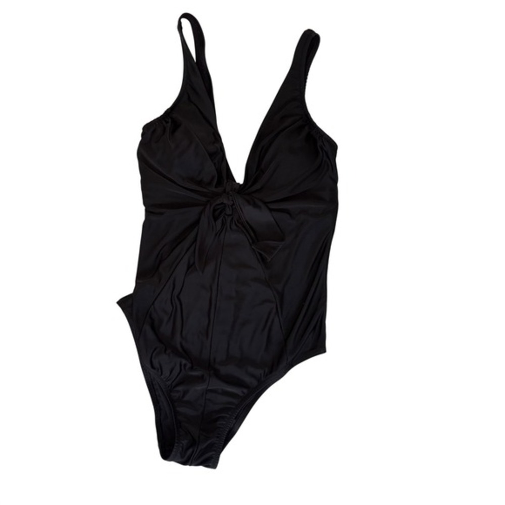 Alyned Together Black Tie Front V-Neck One Piece Swimsuit Size S 6/8 Recycled